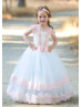 Cap Sleeve Ivory Tulle Pink Lace Flower Girl Dress